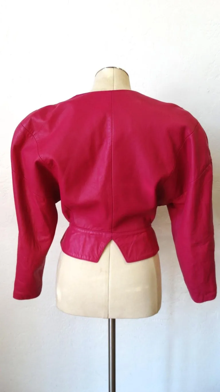 1980s Michael Hoban Hot Pink Cropped Leather Jacket