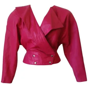 1980s Michael Hoban Hot Pink Cropped Leather Jacket