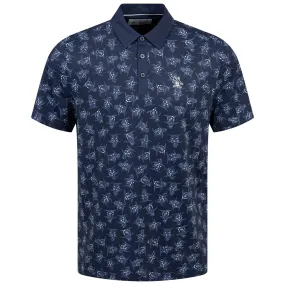 All-Over 60s Floral Pete Print Polo Black Iris - SS24