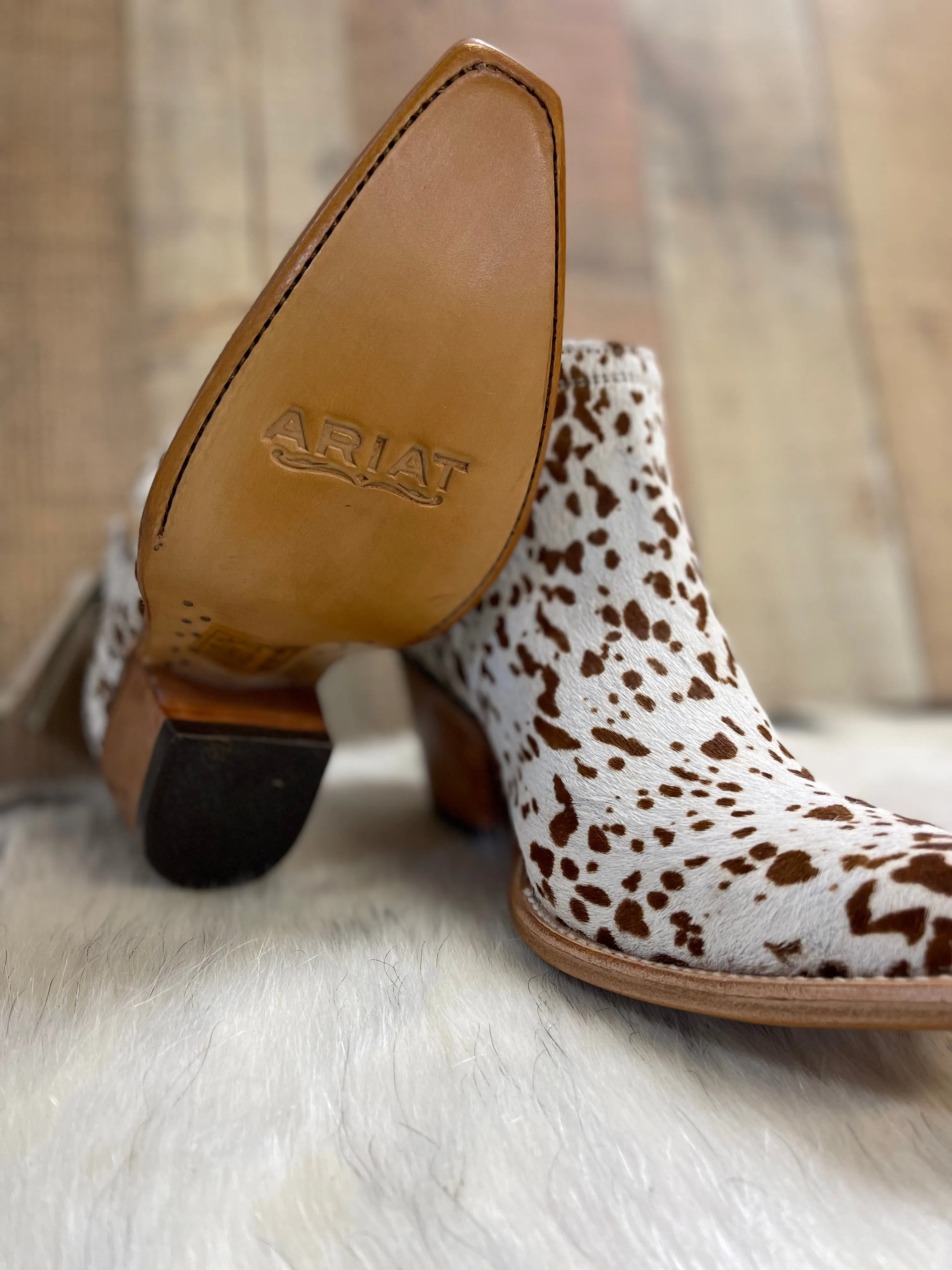 Ariat Ladies Dixon Brown & White Cowhide Ankle Bootie