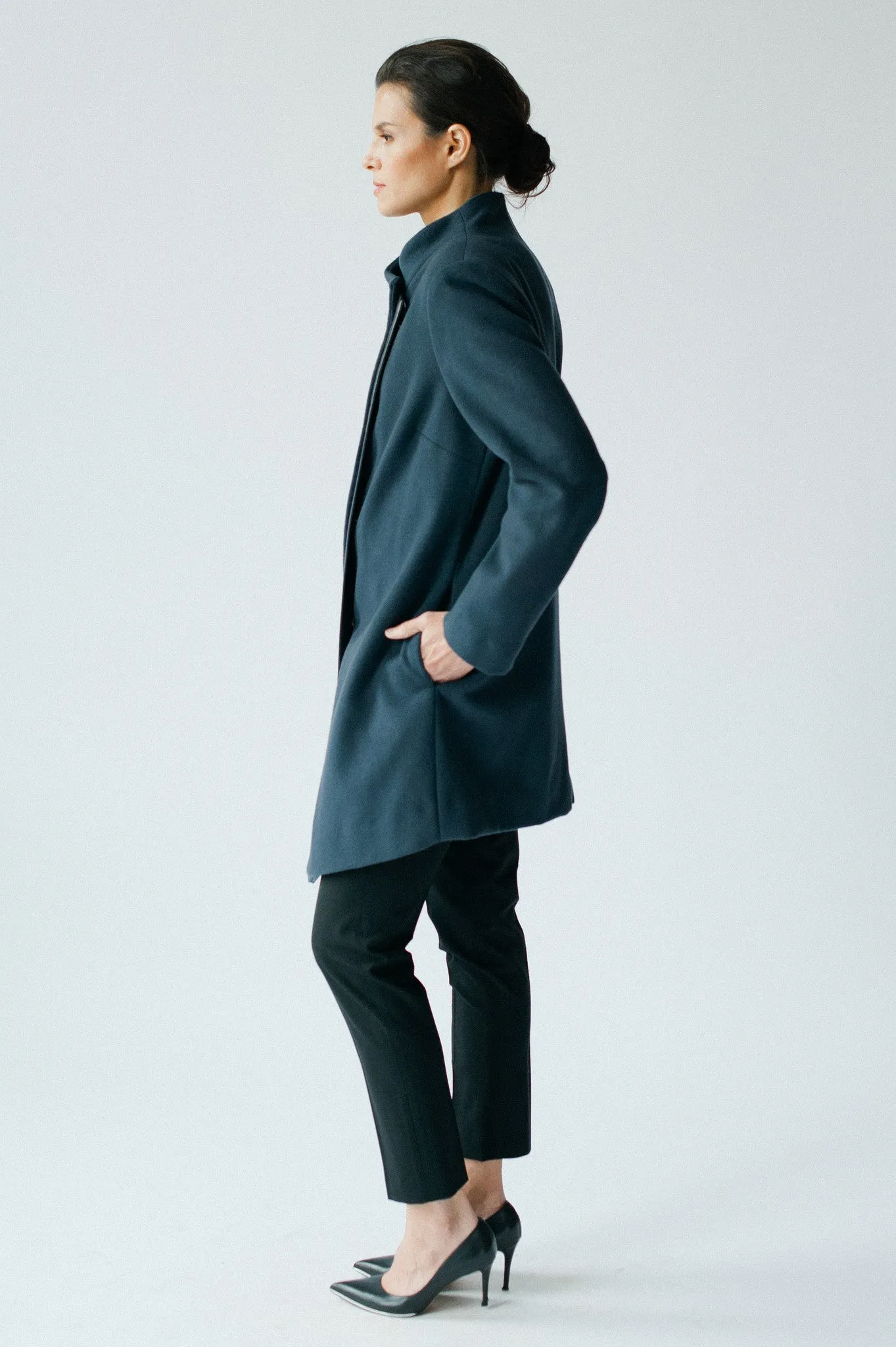 Astor Asymmetric Coat - Slate Blue