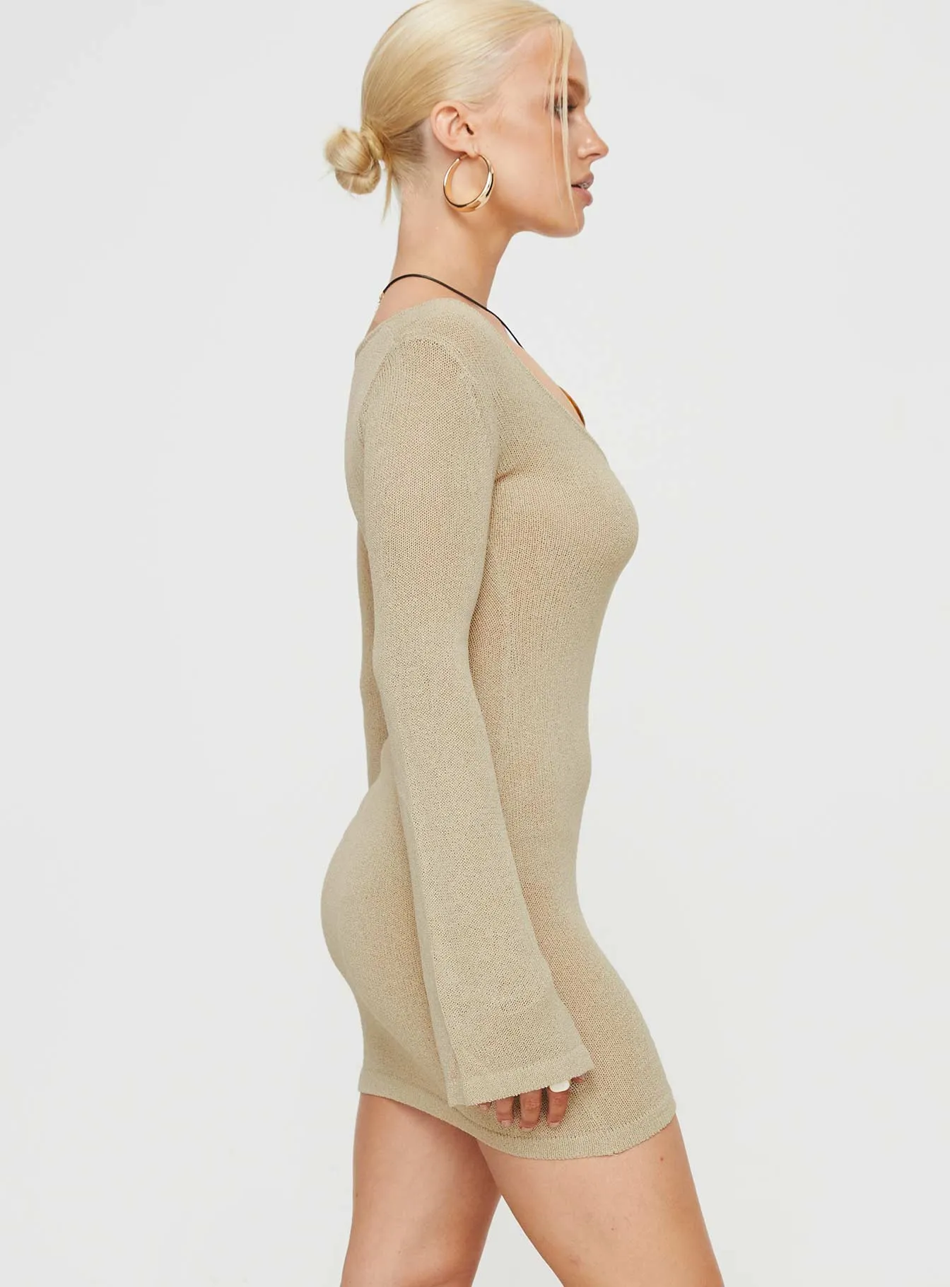 Balart Long Sleeve Mini Dress Beige