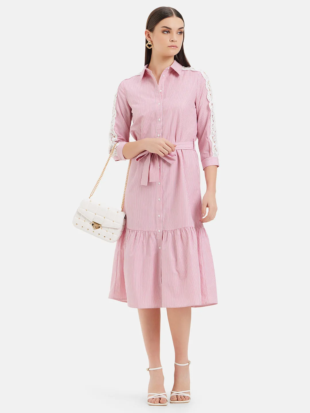 Bella Tie-Up Midi Dress With Lace