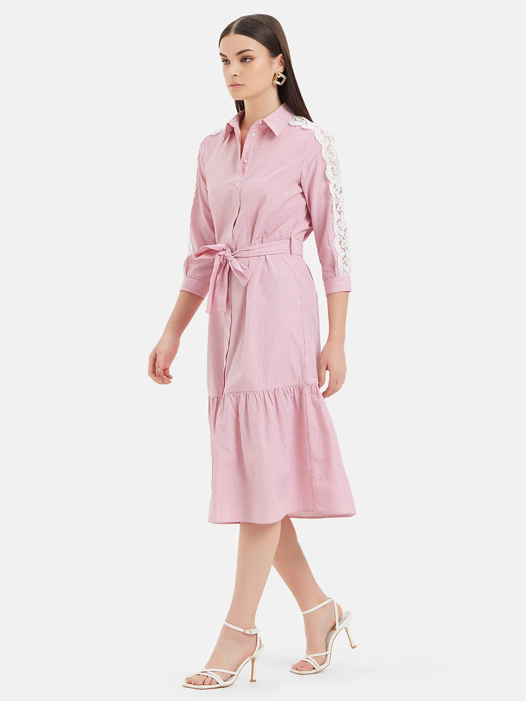 Bella Tie-Up Midi Dress With Lace