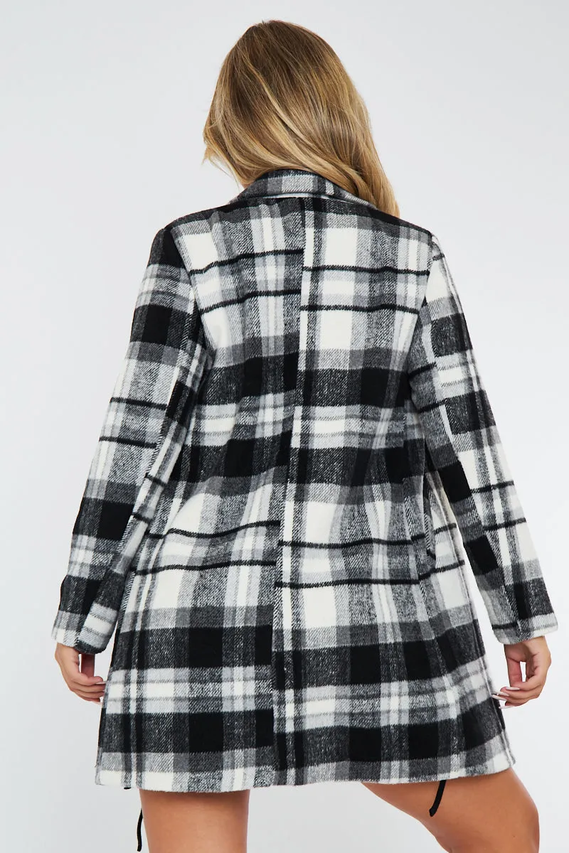 Black White Checked Mid Length Coat - Ezel