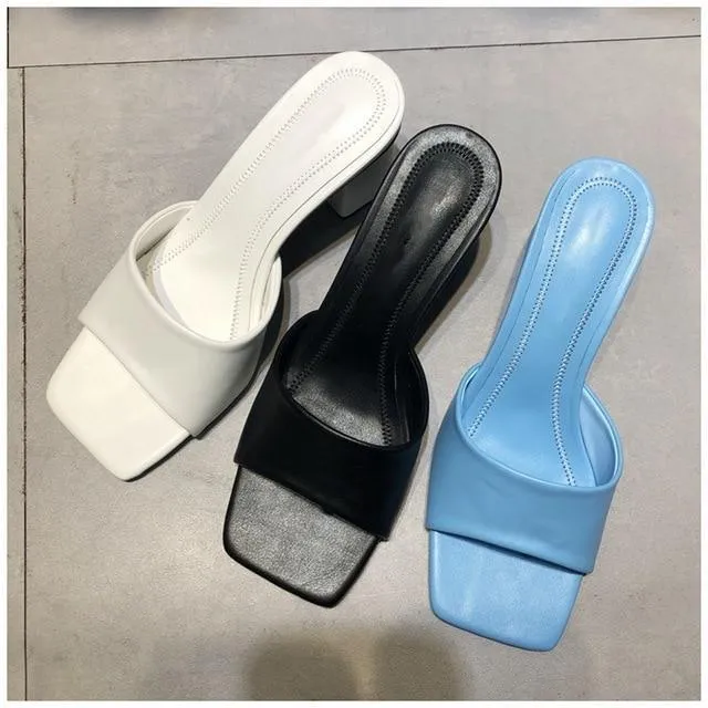 Block-Heeled Slide Sandals