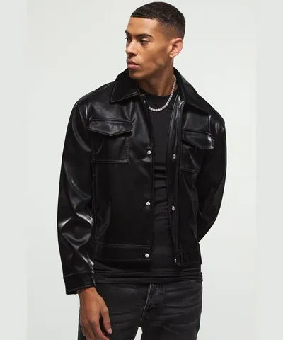 boohoo Mens High Shine Pu Harrington Jacket