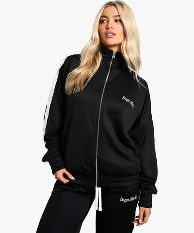 boohoo Womens Dsgn Studio Tricot Zip Through Oversized Track Jacket