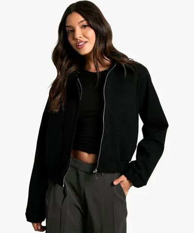 boohoo Womens Wool Look Collared Bomber Jacket