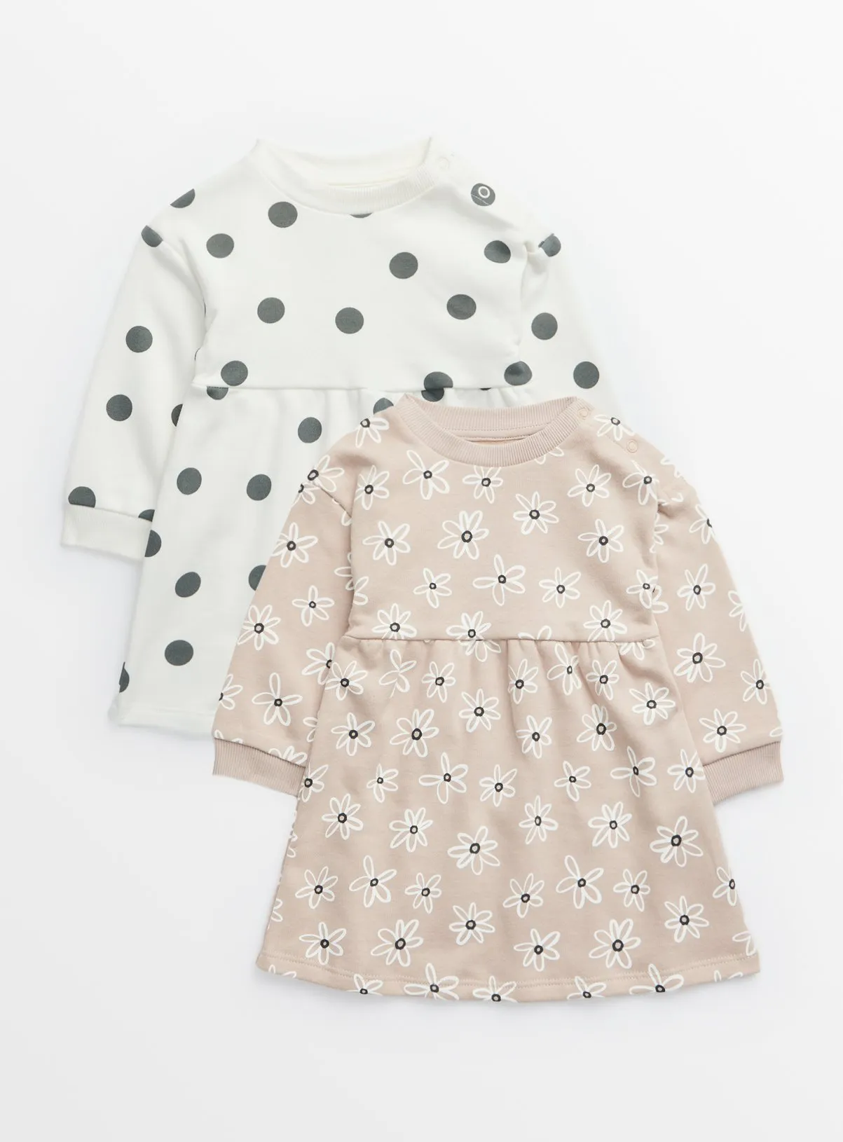 Buy Beige Floral & White Spot Print Sweatshirt Dress 2 Pack 3-6 months | Dresses | Tu