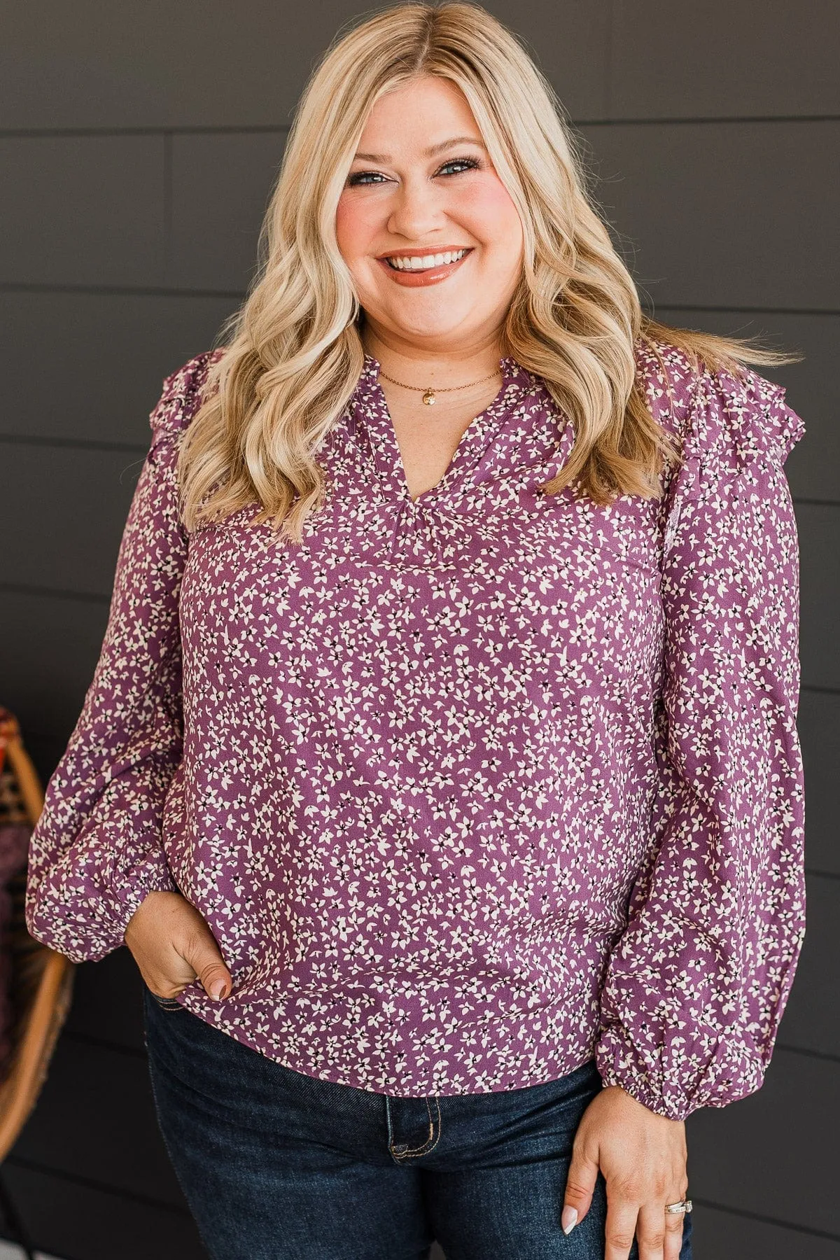 Celebrate Together Floral Blouse- Dark Lavender