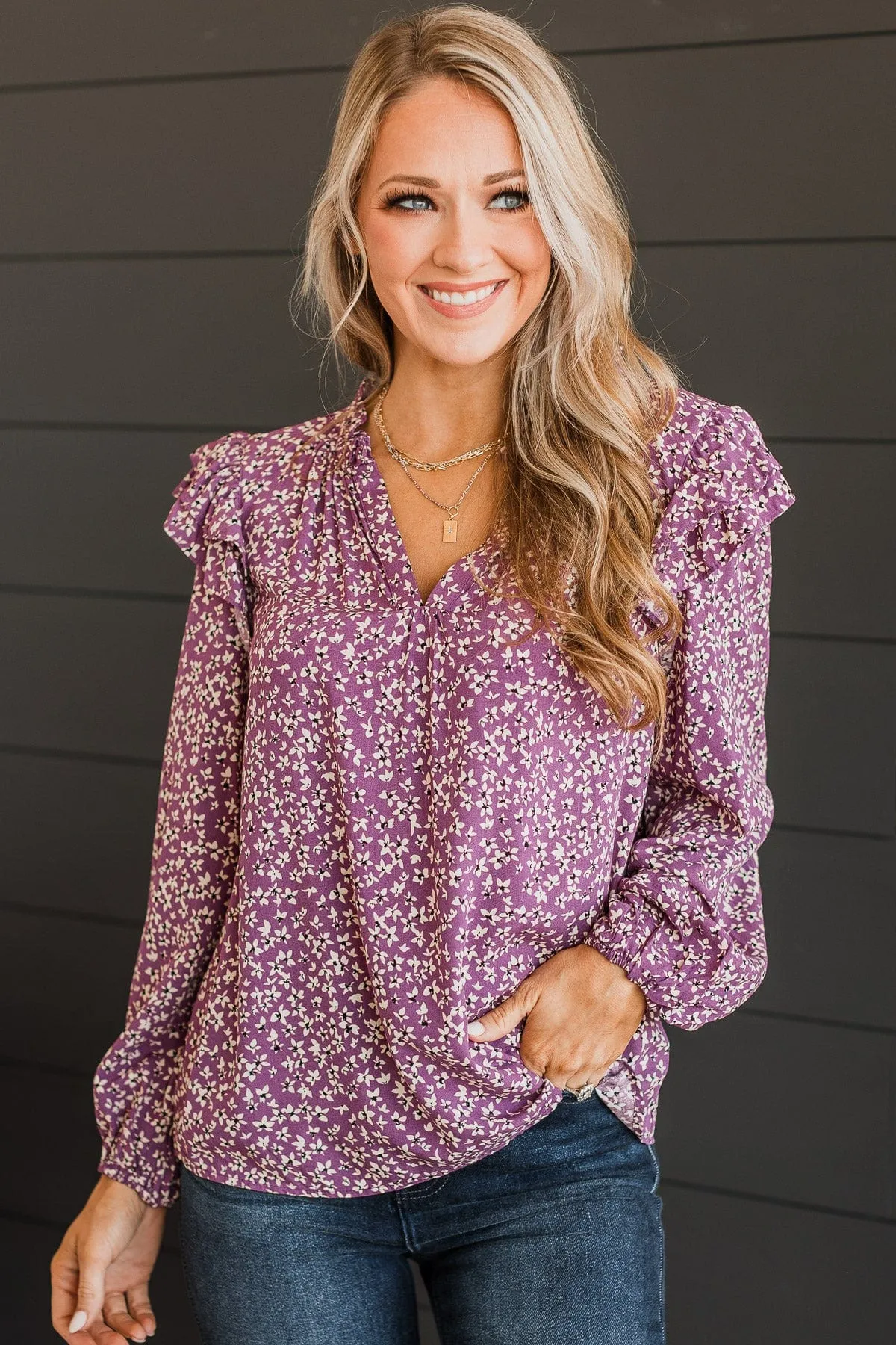 Celebrate Together Floral Blouse- Dark Lavender