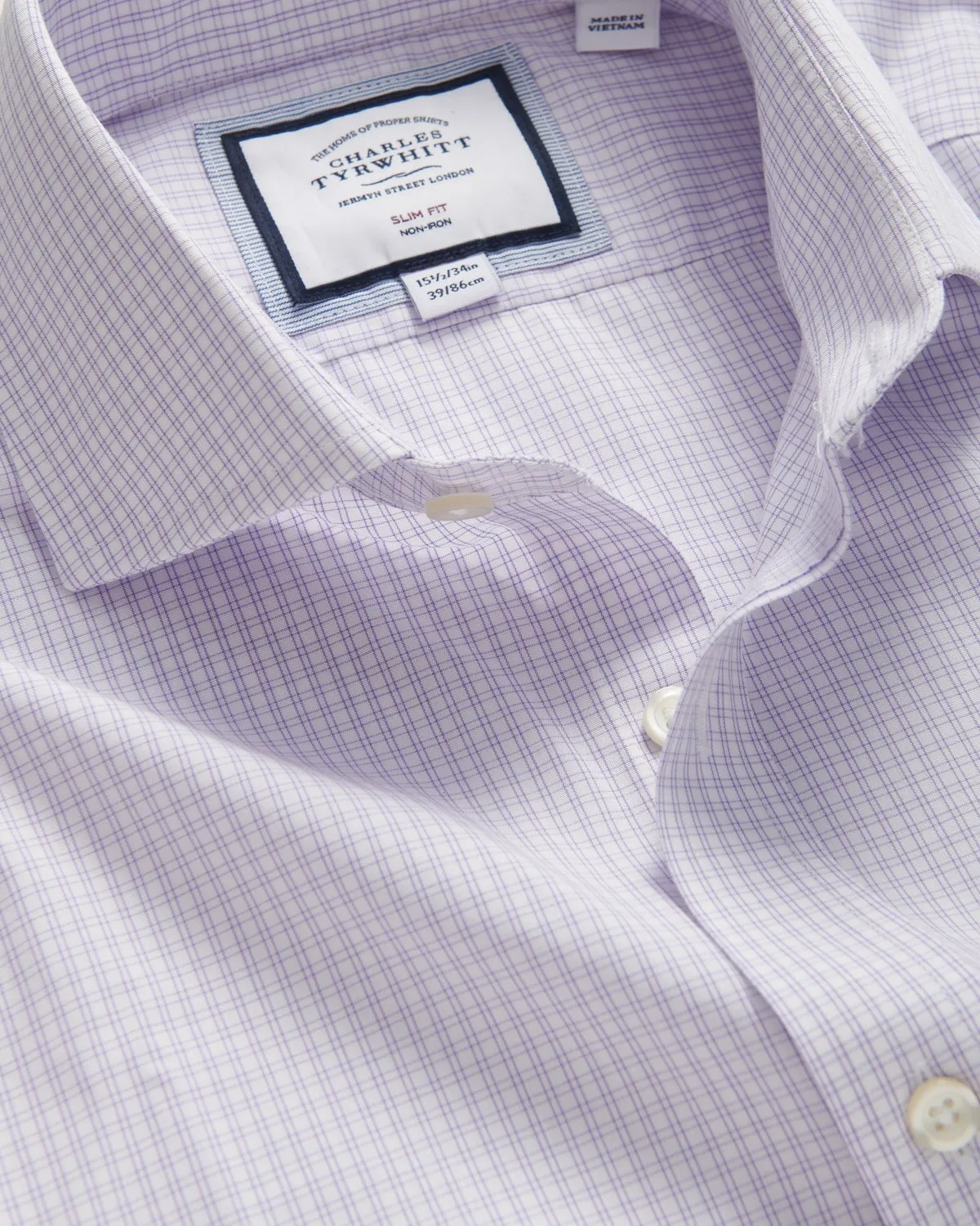 Charles Tyrwhitt Slim Fit Double Check Shirt Lilac Purple