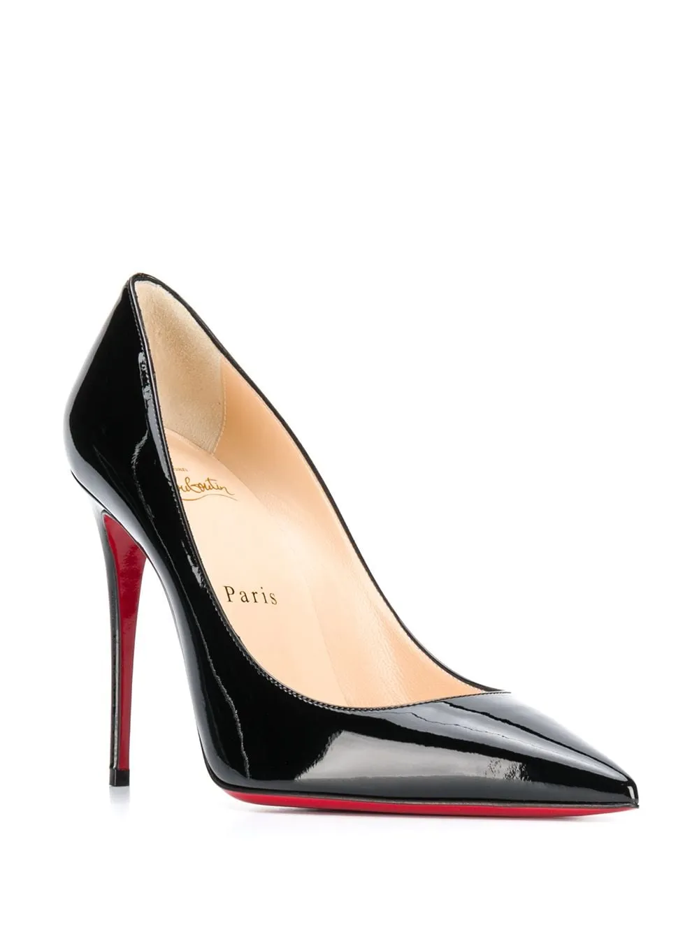 CHRISTIAN LOUBOUTIN Elegant Black Patent Leather Stiletto Pumps with Signature Red Sole