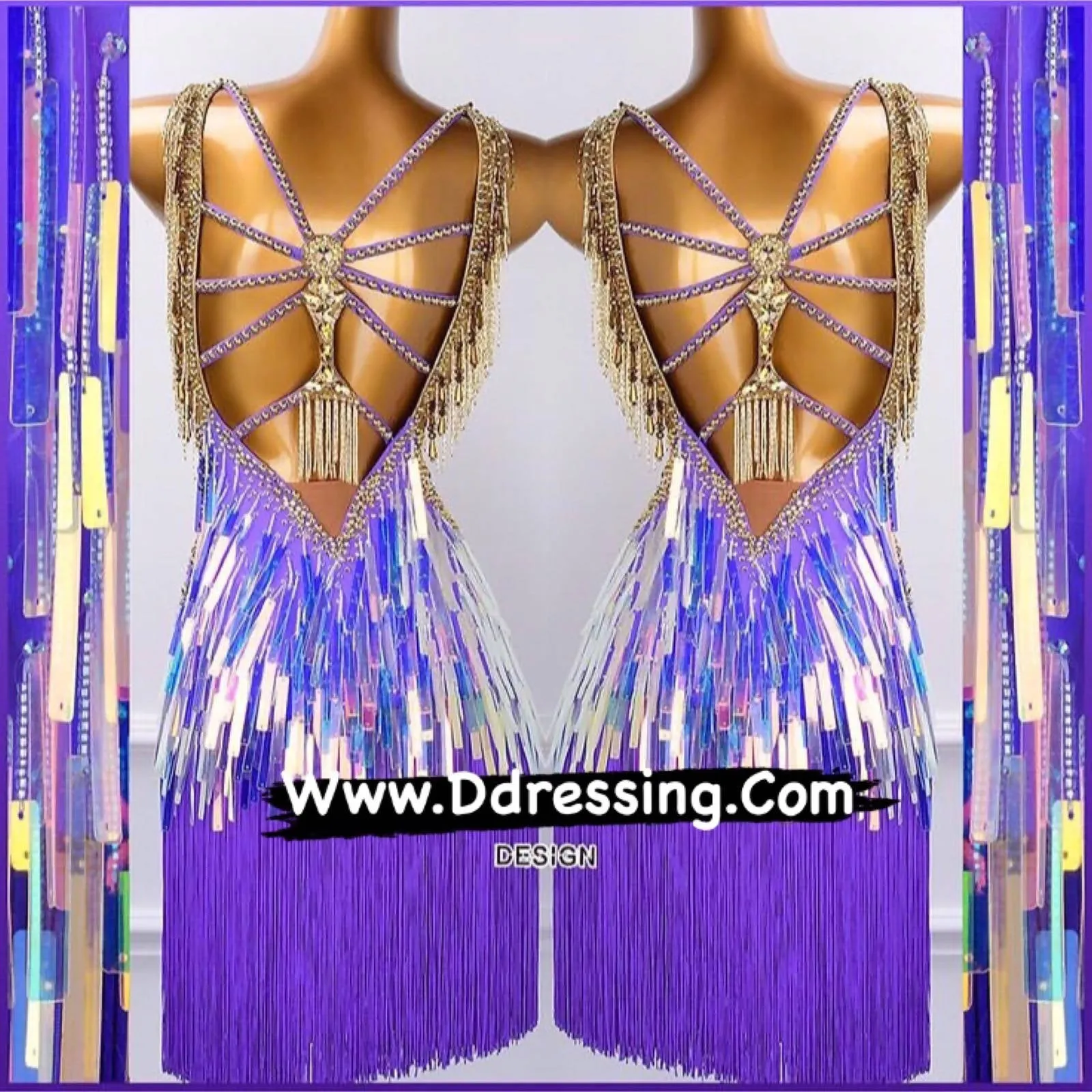 Custom Made Purple & Gold Latin Dress