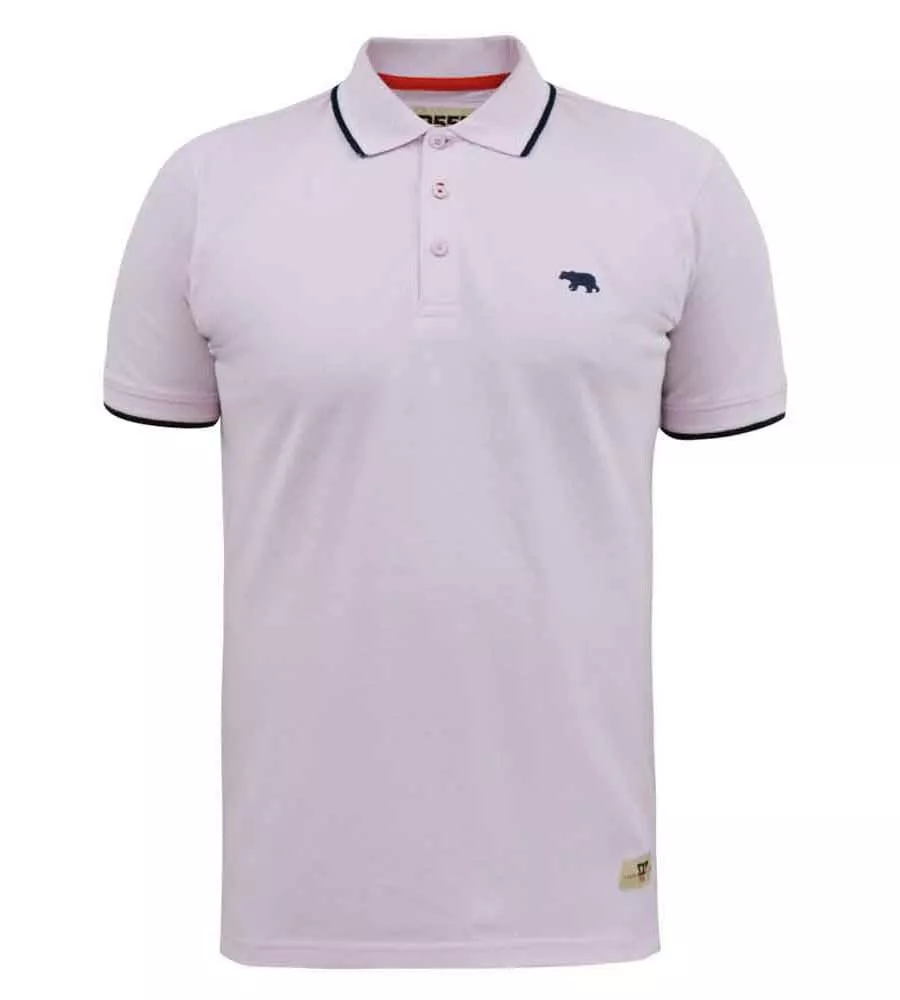 D555 Big Mens Pink Polo Shirt With Colour Rib Tipping On Collar and Cuffs (HAMFORD 2)