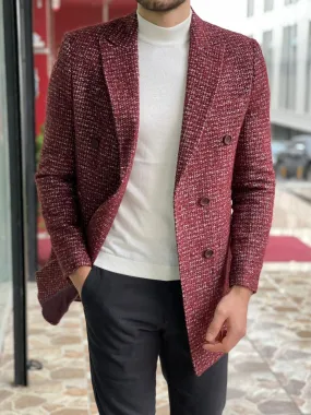 Davis Claret Red Patterned Wool Coat