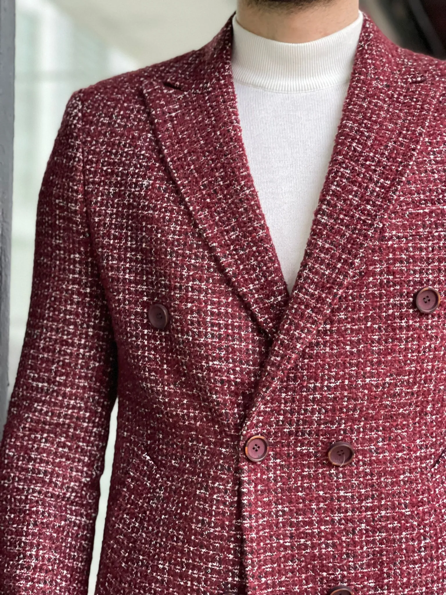 Davis Claret Red Patterned Wool Coat