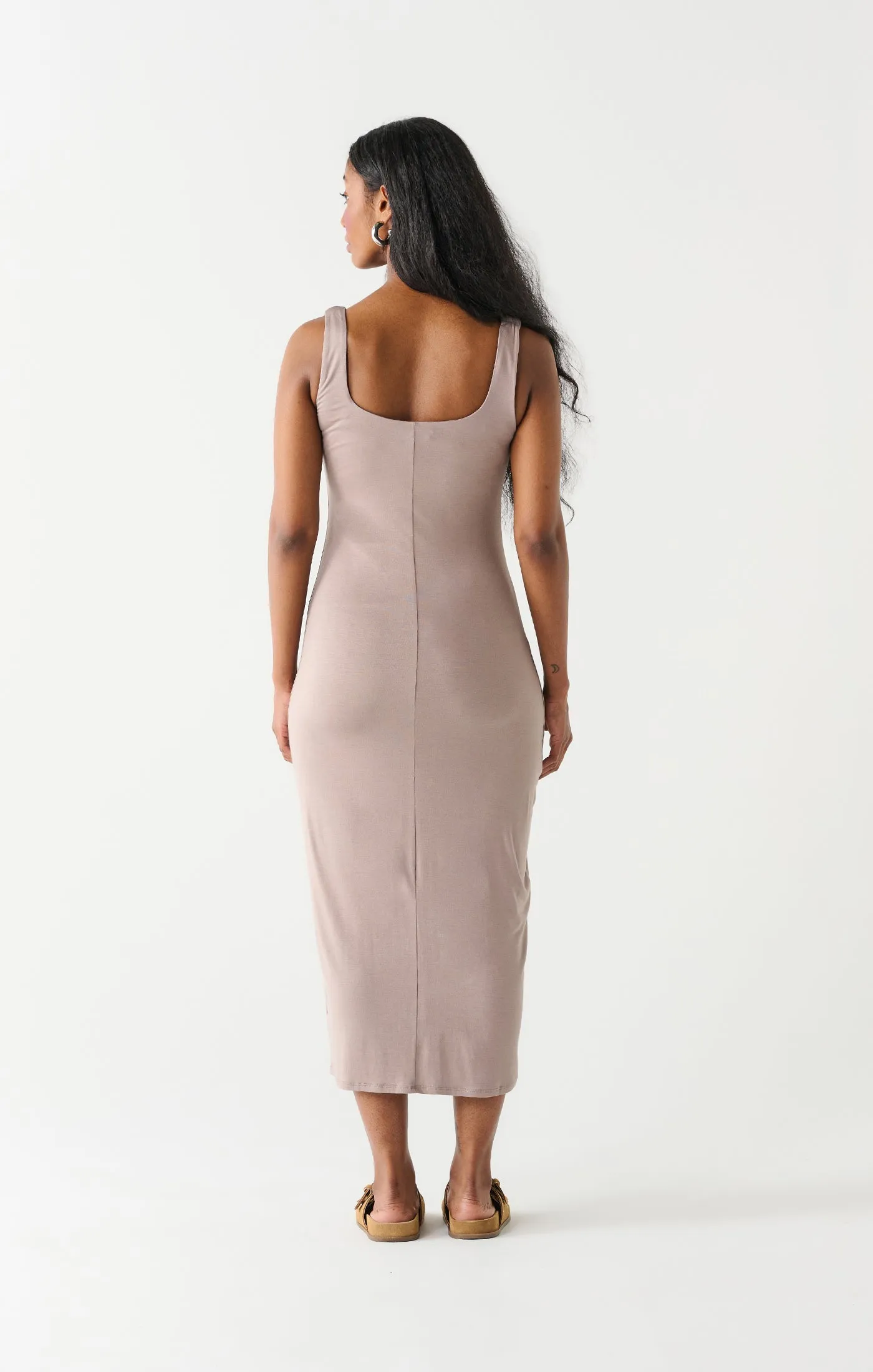 Dex Square Neck Tank Midi Dress In Stone