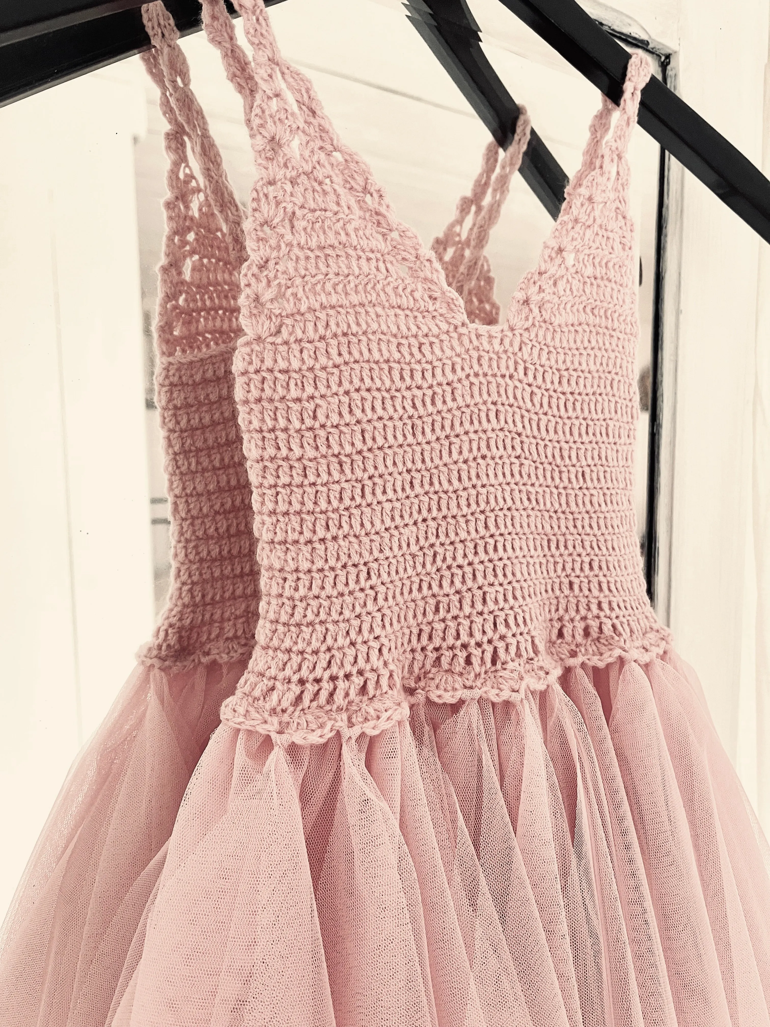 DOLLY by Le Petit Tom  CROCHET TUTU DRESS V-NECK ballet pink