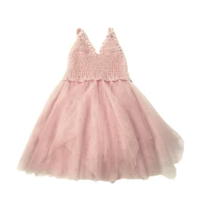 DOLLY by Le Petit Tom  CROCHET TUTU DRESS V-NECK ballet pink