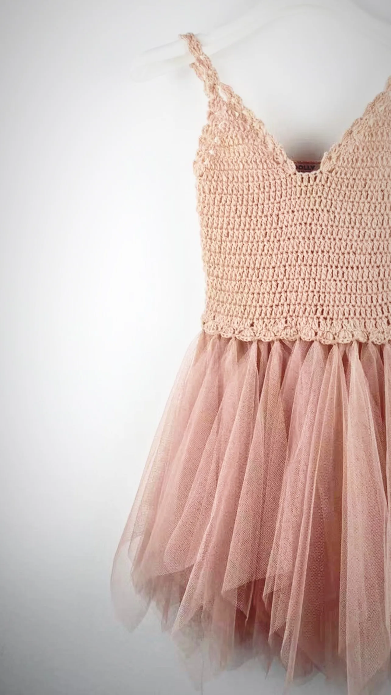 DOLLY by Le Petit Tom  CROCHET TUTU DRESS V-NECK ballet pink