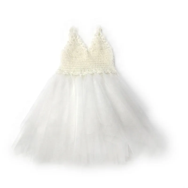 DOLLY by Le Petit Tom  CROCHET TUTU DRESS V-NECK off-white