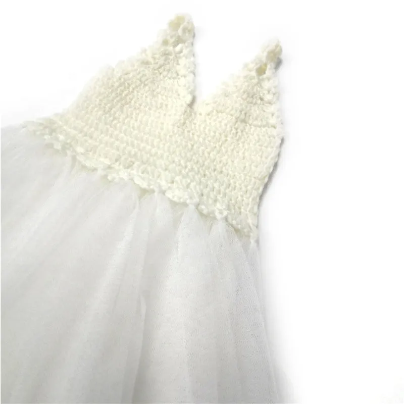 DOLLY by Le Petit Tom  CROCHET TUTU DRESS V-NECK off-white