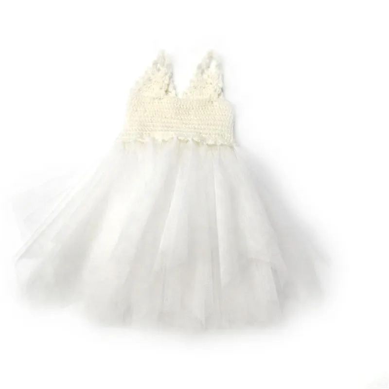 DOLLY by Le Petit Tom  CROCHET TUTU DRESS V-NECK off-white