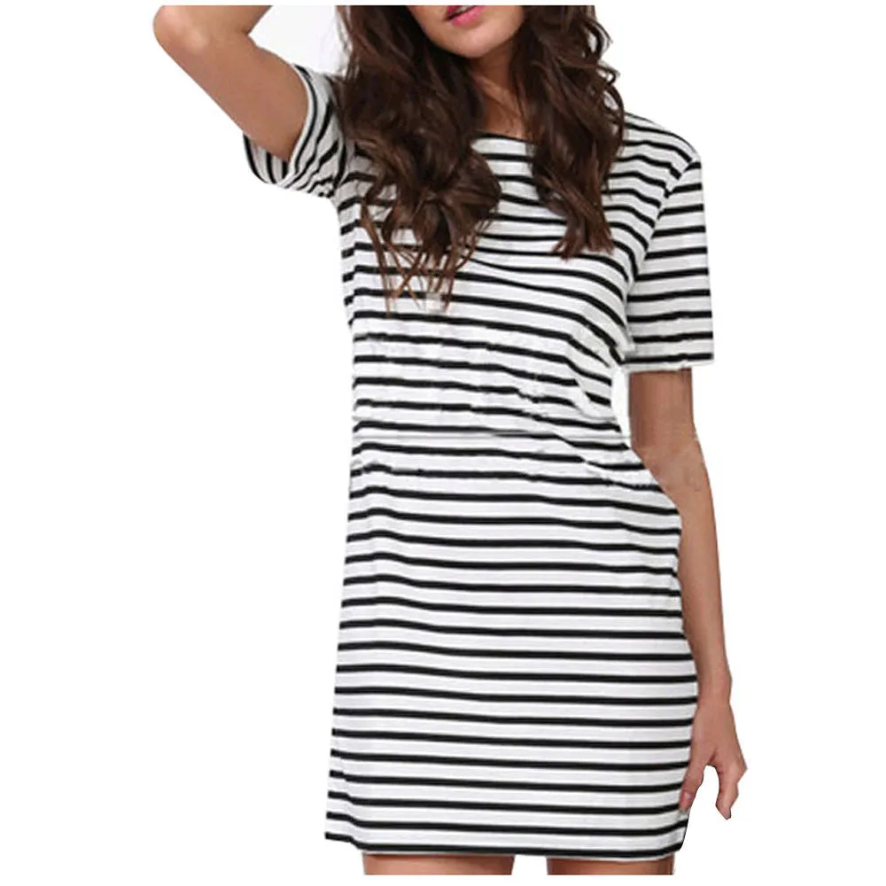 Dress Women Sexy Shirt dresses Vestidos Short Sleeve O Neck Striped Casual Loose Plus size Party Evening Vestidos de festa