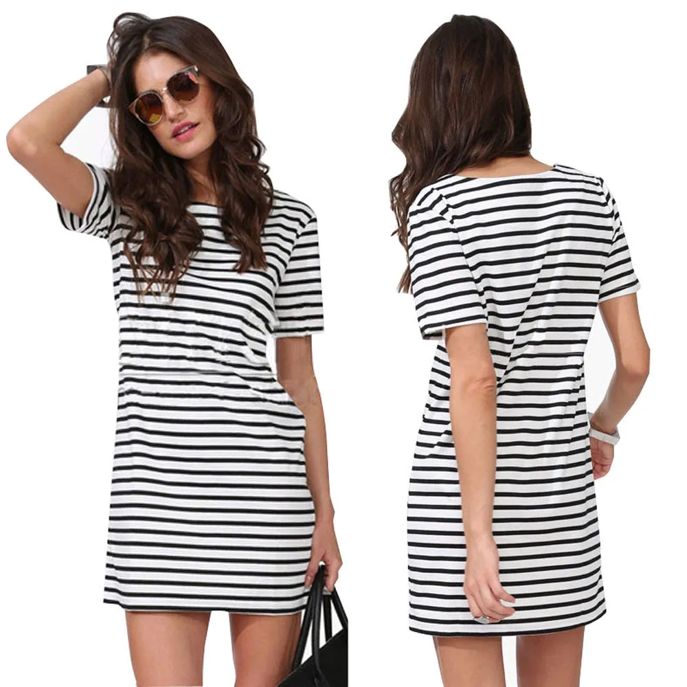 Dress Women Sexy Shirt dresses Vestidos Short Sleeve O Neck Striped Casual Loose Plus size Party Evening Vestidos de festa