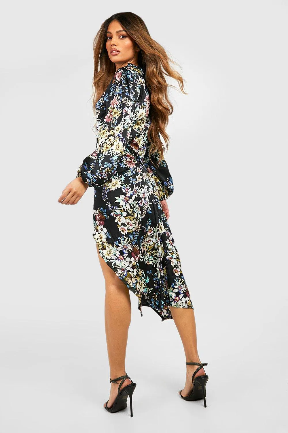 Dresses | Floral Print High Neck Ruched Midi Dress | boohoo