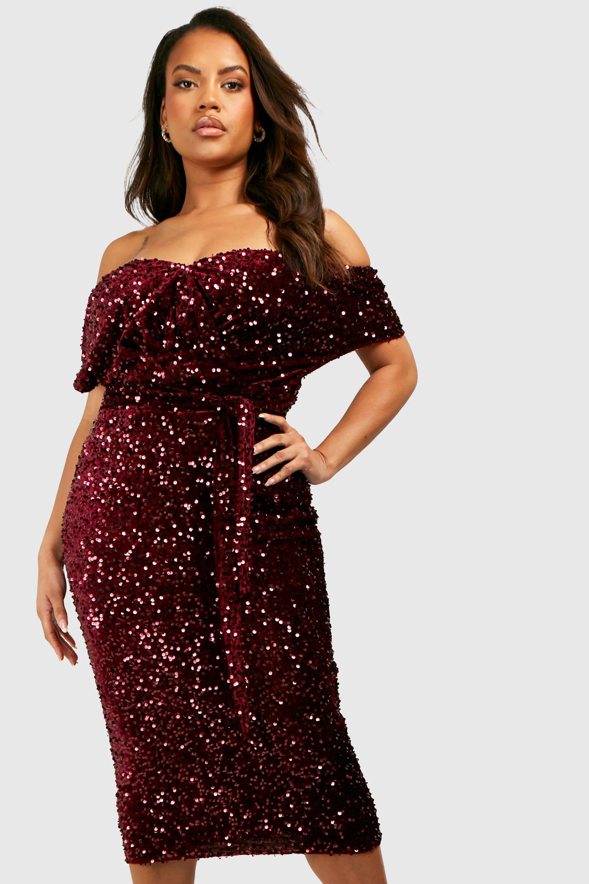 Dresses | Plus Sequin Off The Shoulder Wrap Midi Dress | boohoo