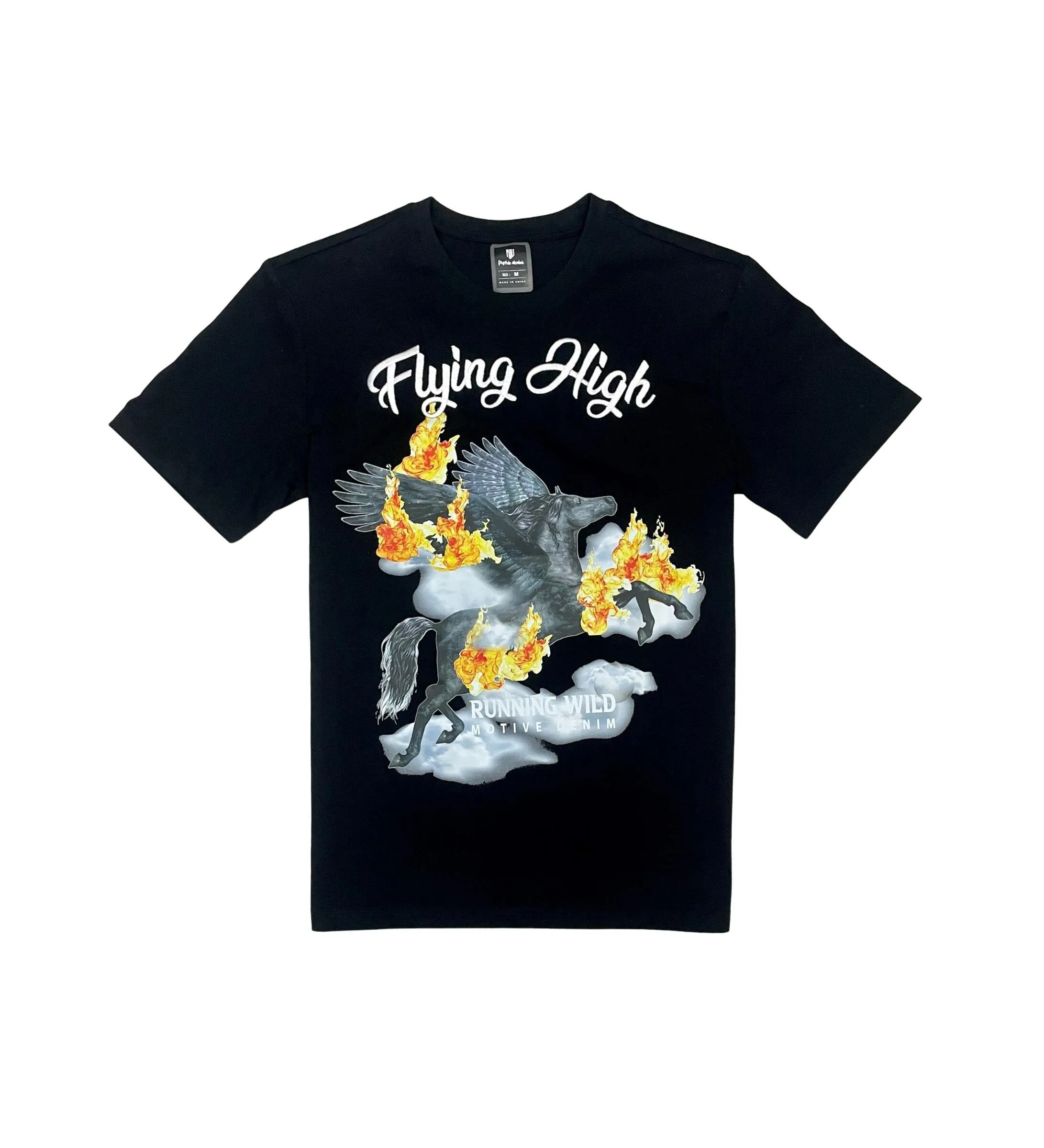 Fly High Custom Hype Beast Streetwear T-Shirt Motive Denim | Black |