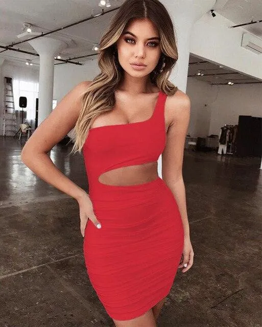 Forefair New One Shoulder Mini Bodycon Dress perfect For The Party Dresses