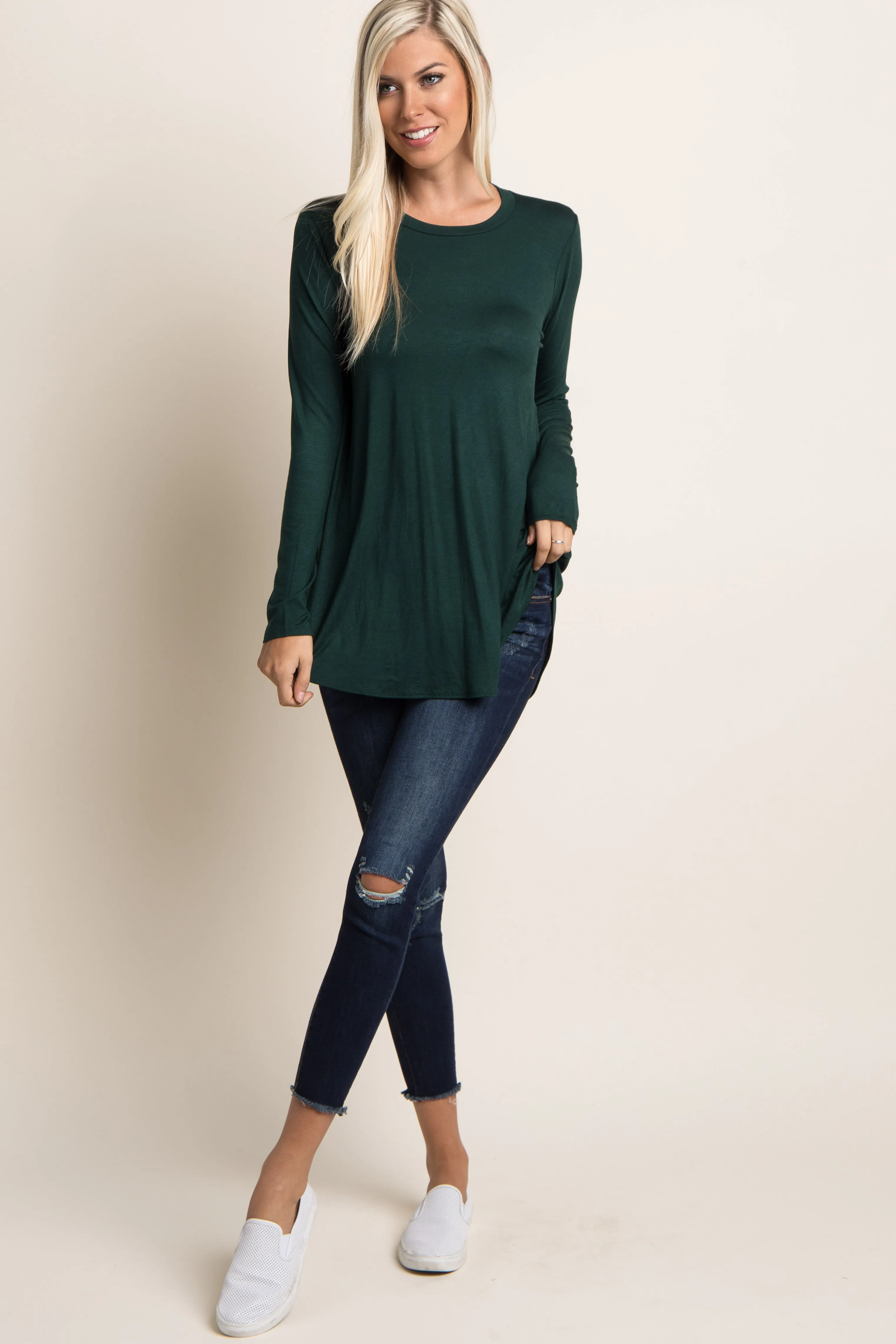 Forest Green Basic Long Sleeve Top