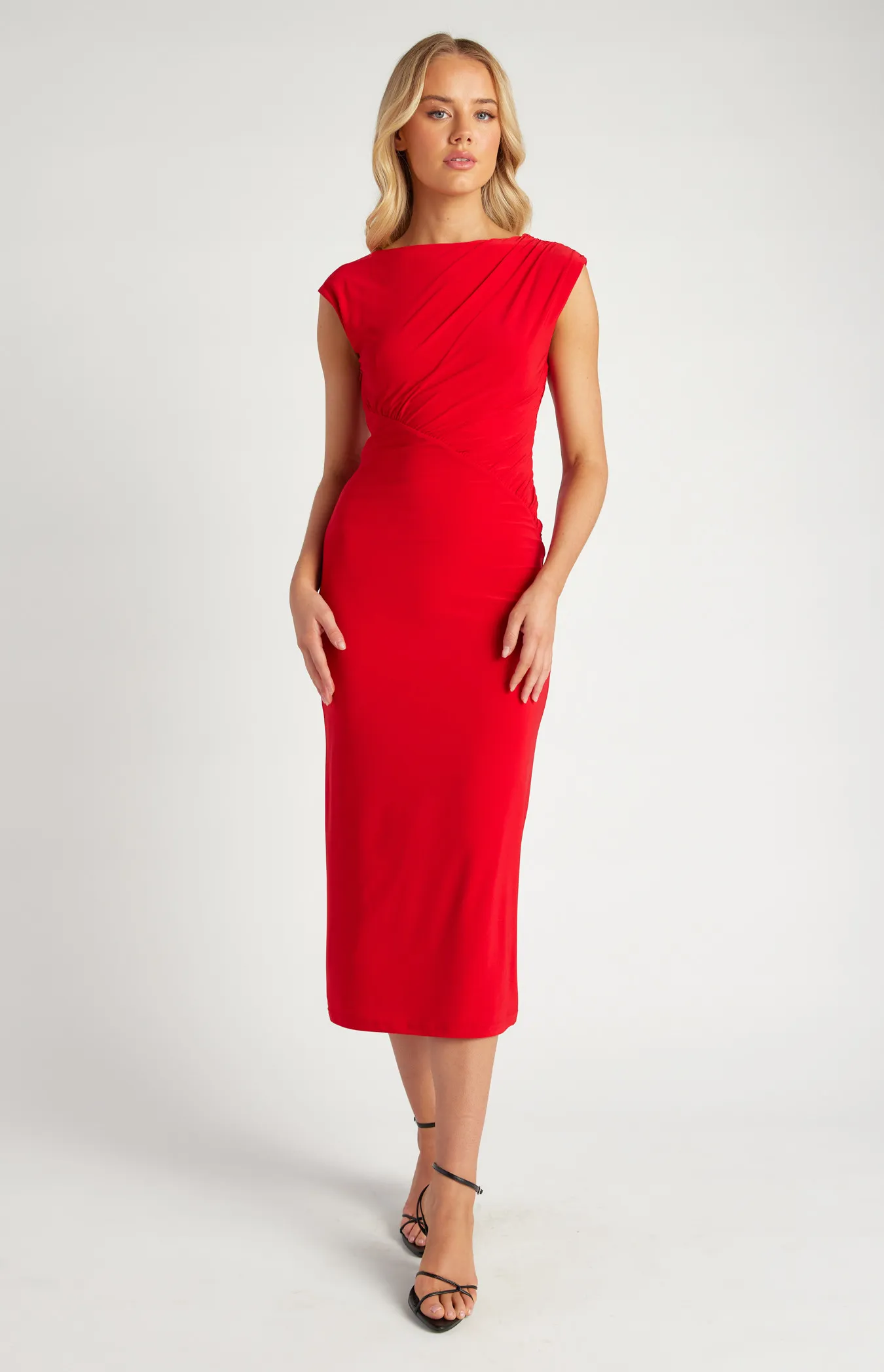 Gathered Bodice Seam Detail Jersey Midi Dress (SDR1615A)