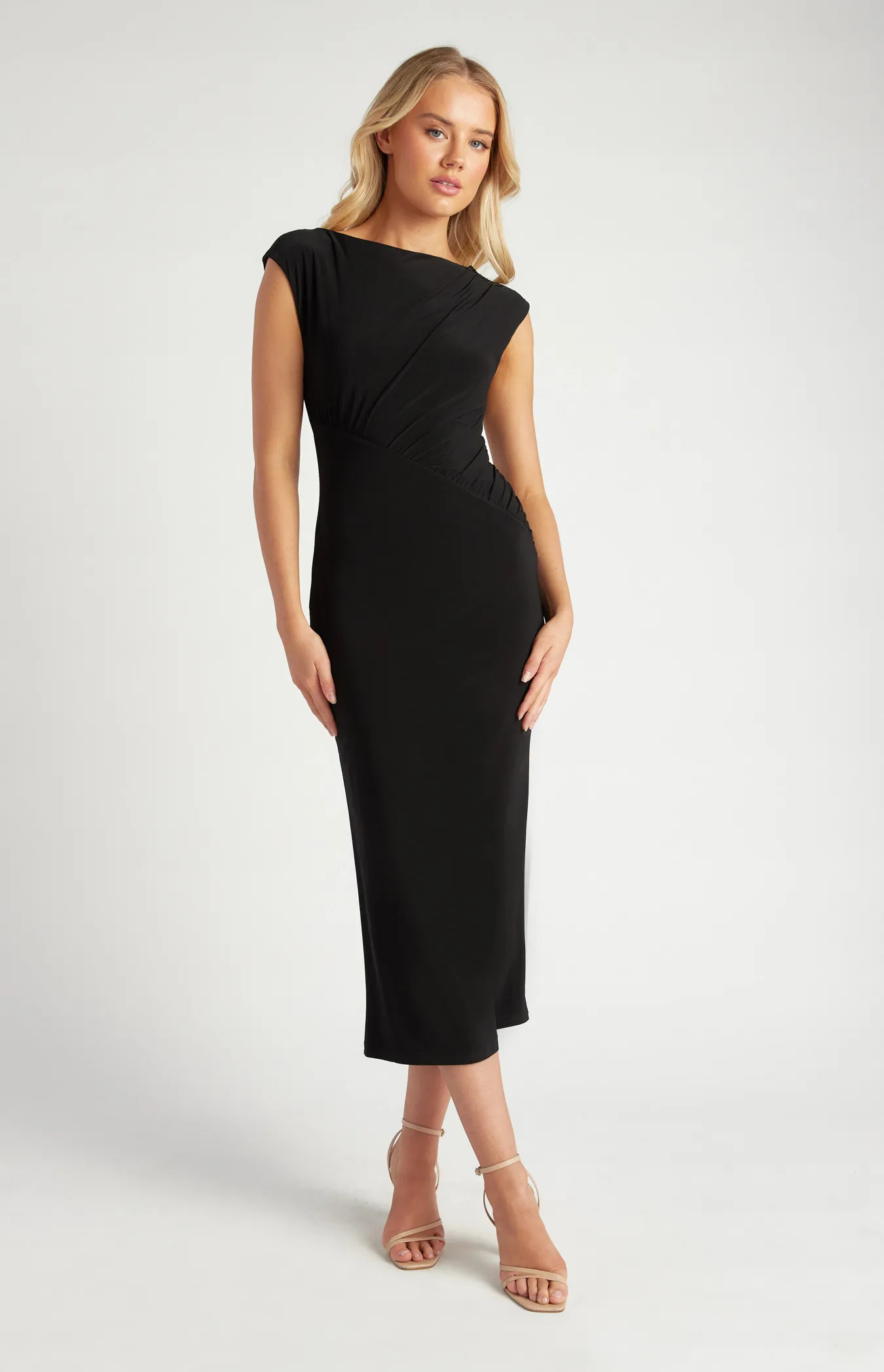 Gathered Bodice Seam Detail Jersey Midi Dress (SDR1615A)