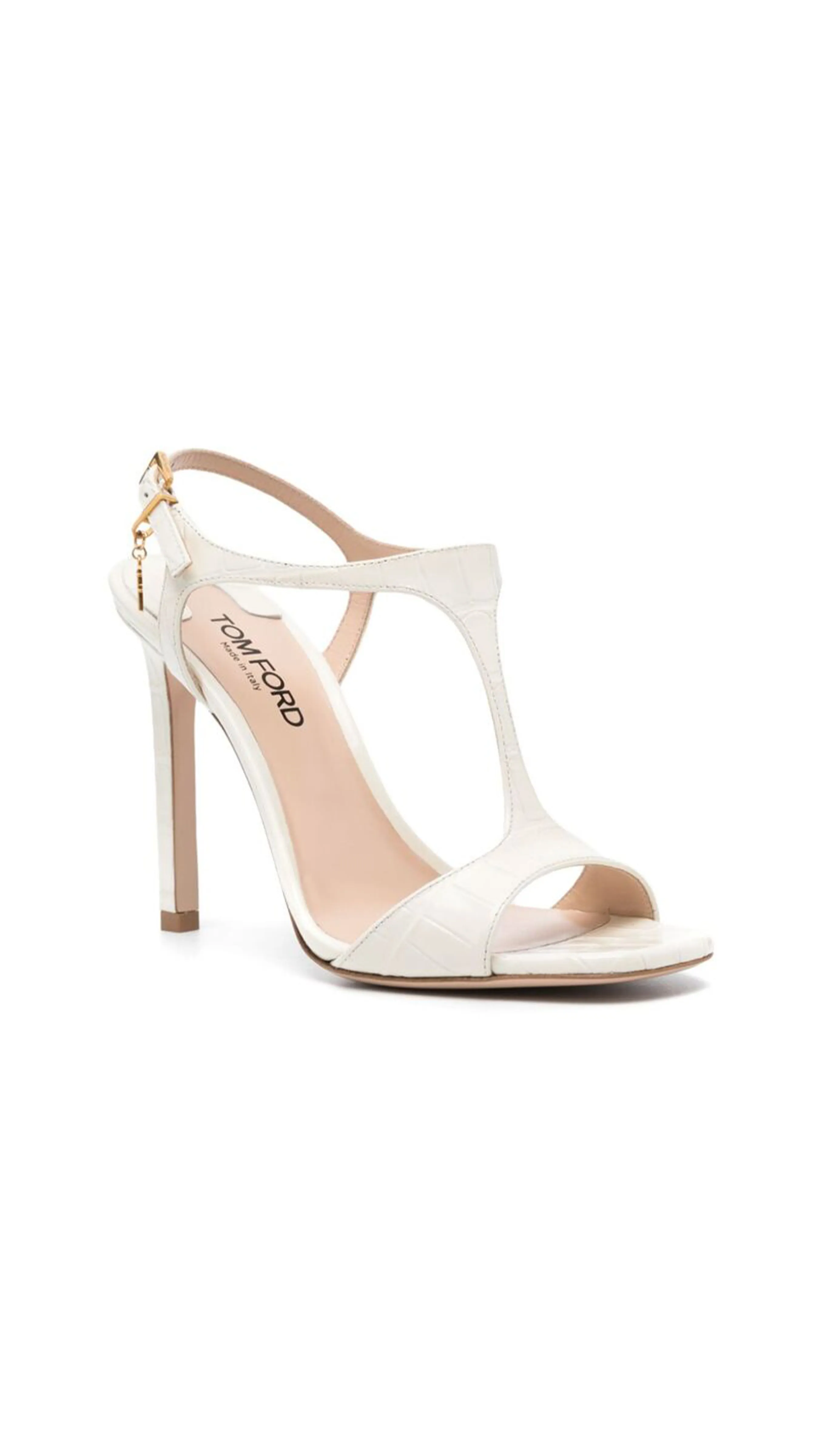 Glossy Stamped Crocodile Leather Angelina Sandal - Chalk