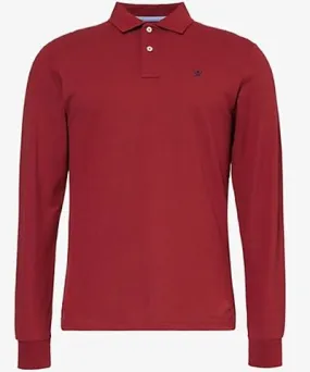 Hackett Mens Winter Red Logo-embroidered long-sleeve cotton polo shirt