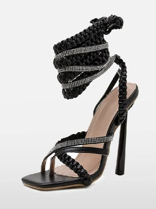 High Heel Sandals Crystal Ankle Strap