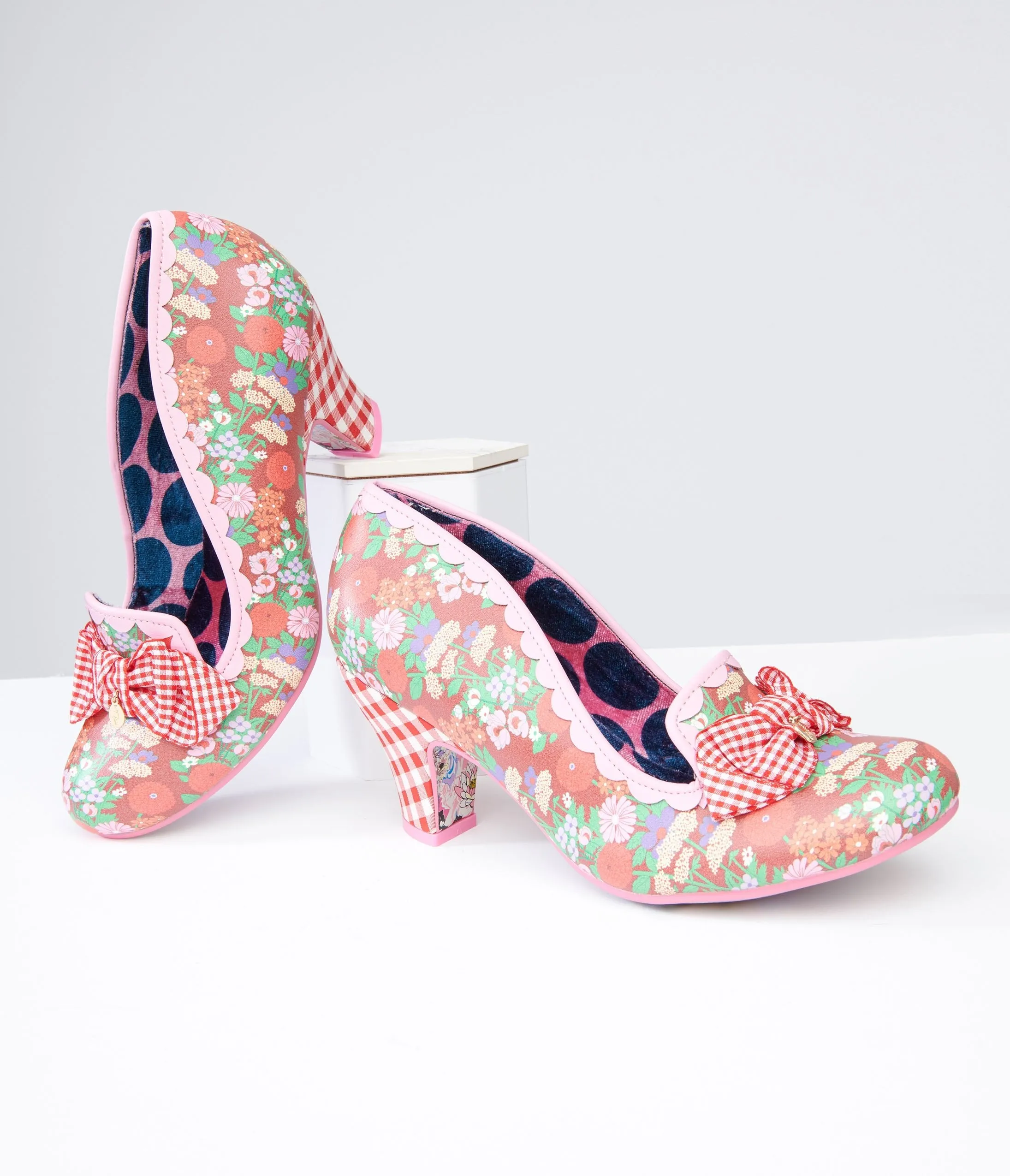 Irregular Choice Red Floral & Gingham Print Heels