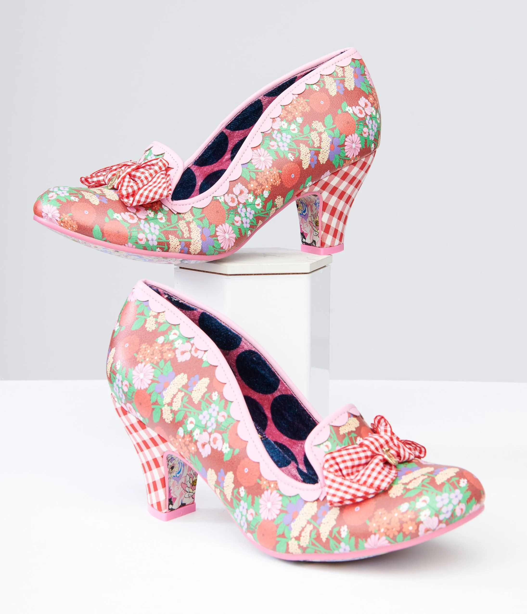 Irregular Choice Red Floral & Gingham Print Heels