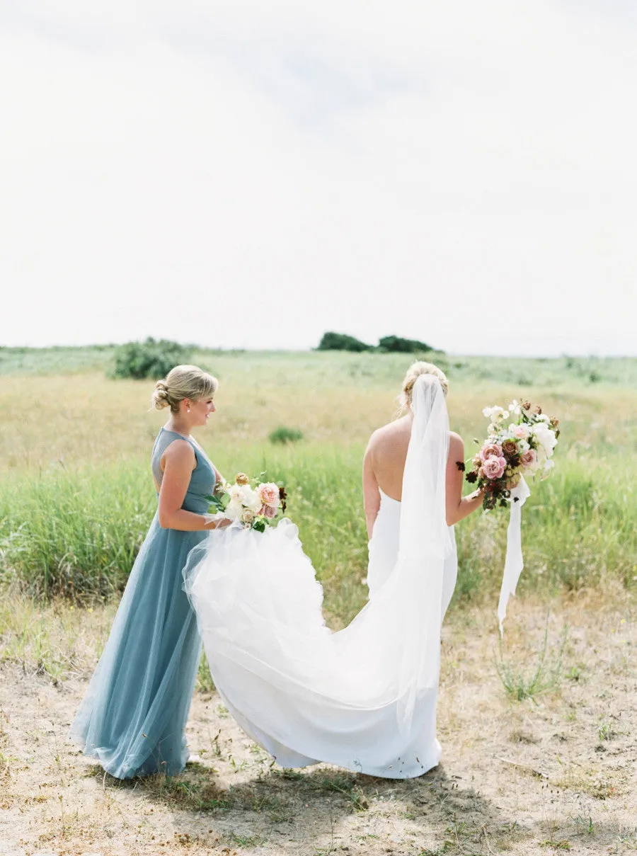 Jade Tulle V-neck Sleeveless Open Back Mismatched Long Bridesmaid Dresses, WG19