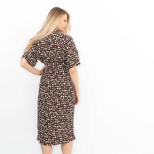 Jasper Conran Birgit Short Sleeve Brown Print Belted Midi Shirt Dresses with Pockets