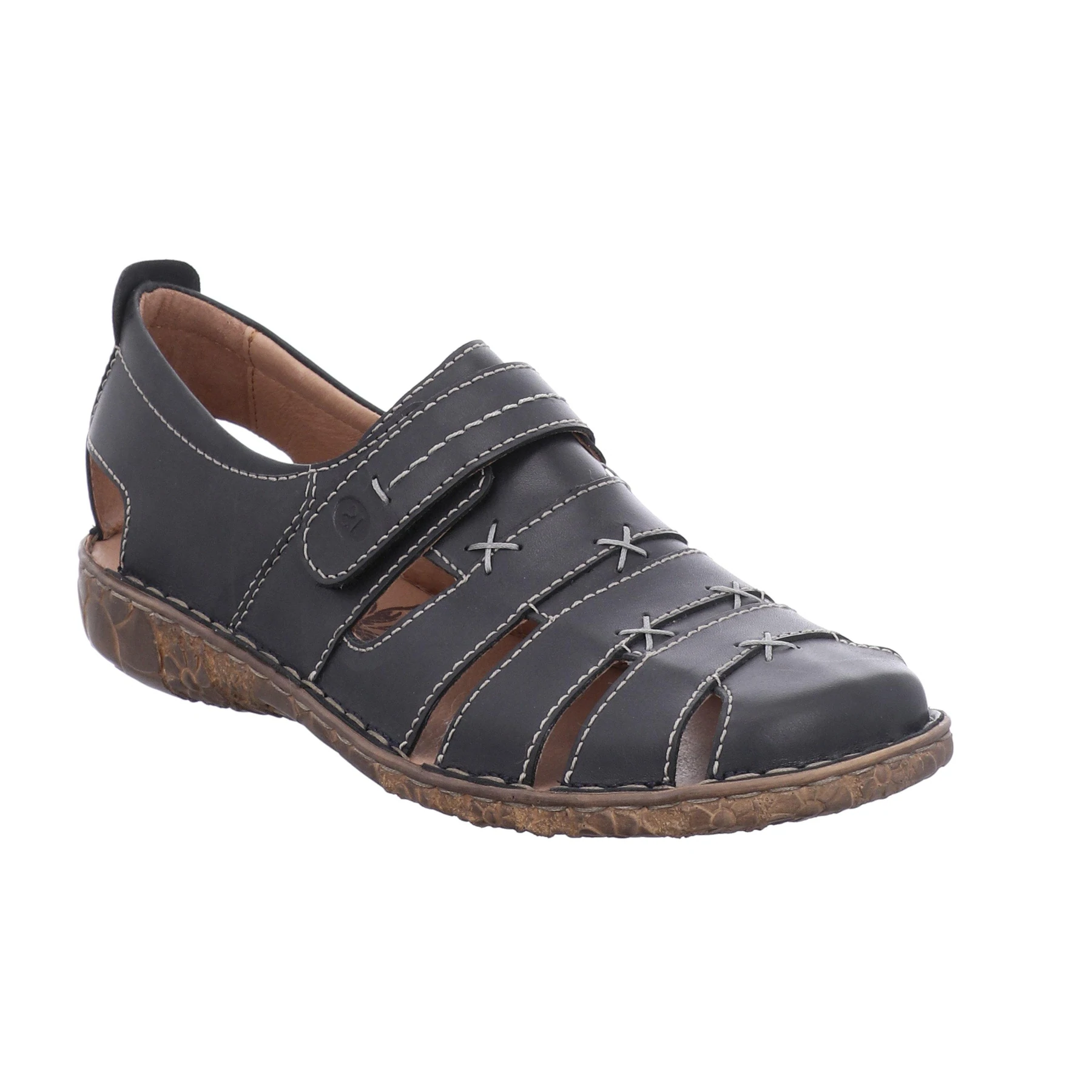 Josef Seibel Womens Rosalie 45 Fisherman Sandal- Black Smooth Leather