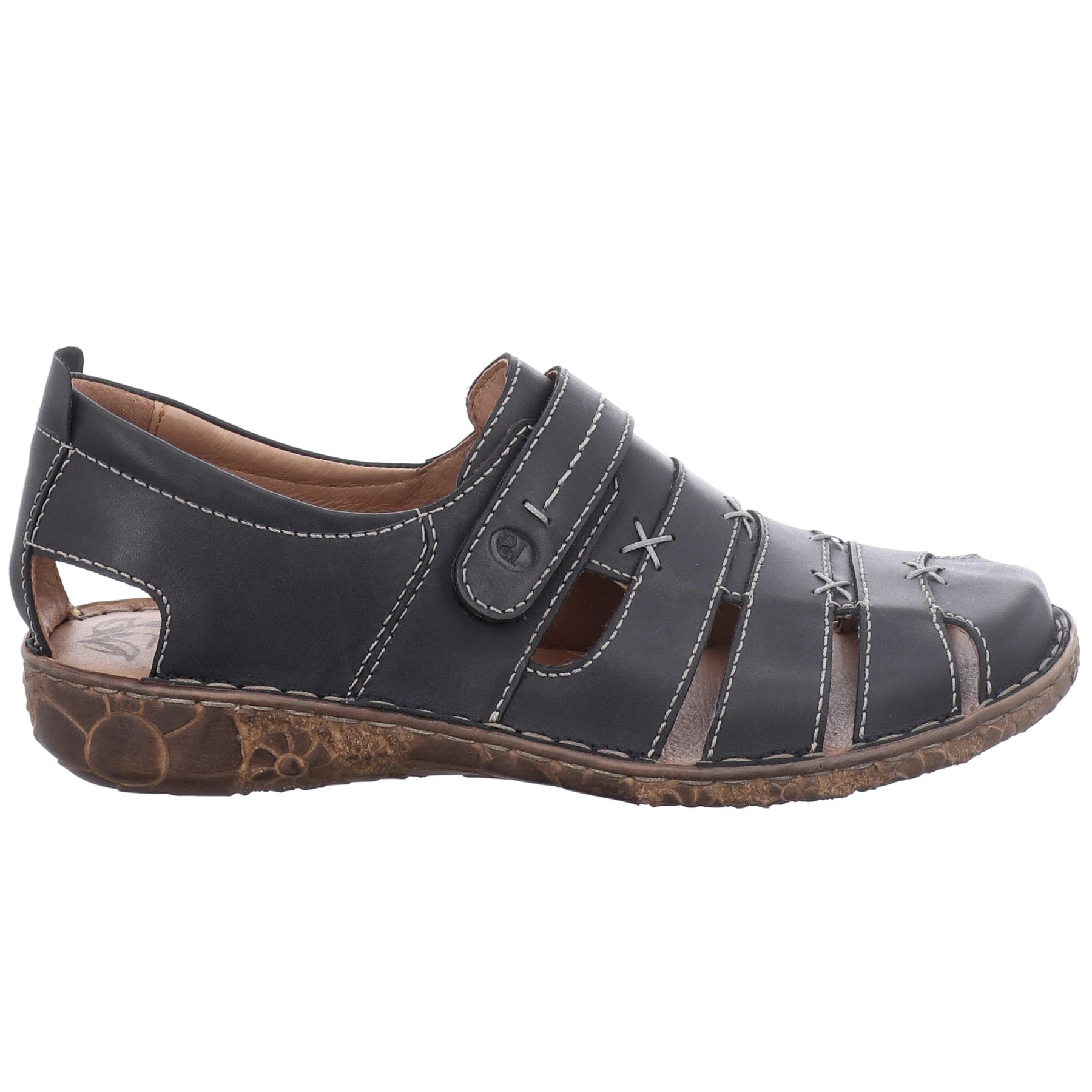 Josef Seibel Womens Rosalie 45 Fisherman Sandal- Black Smooth Leather