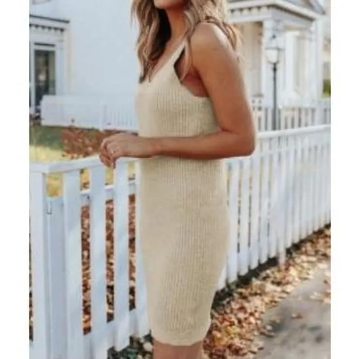 Khaki Ribbed Tank Dress