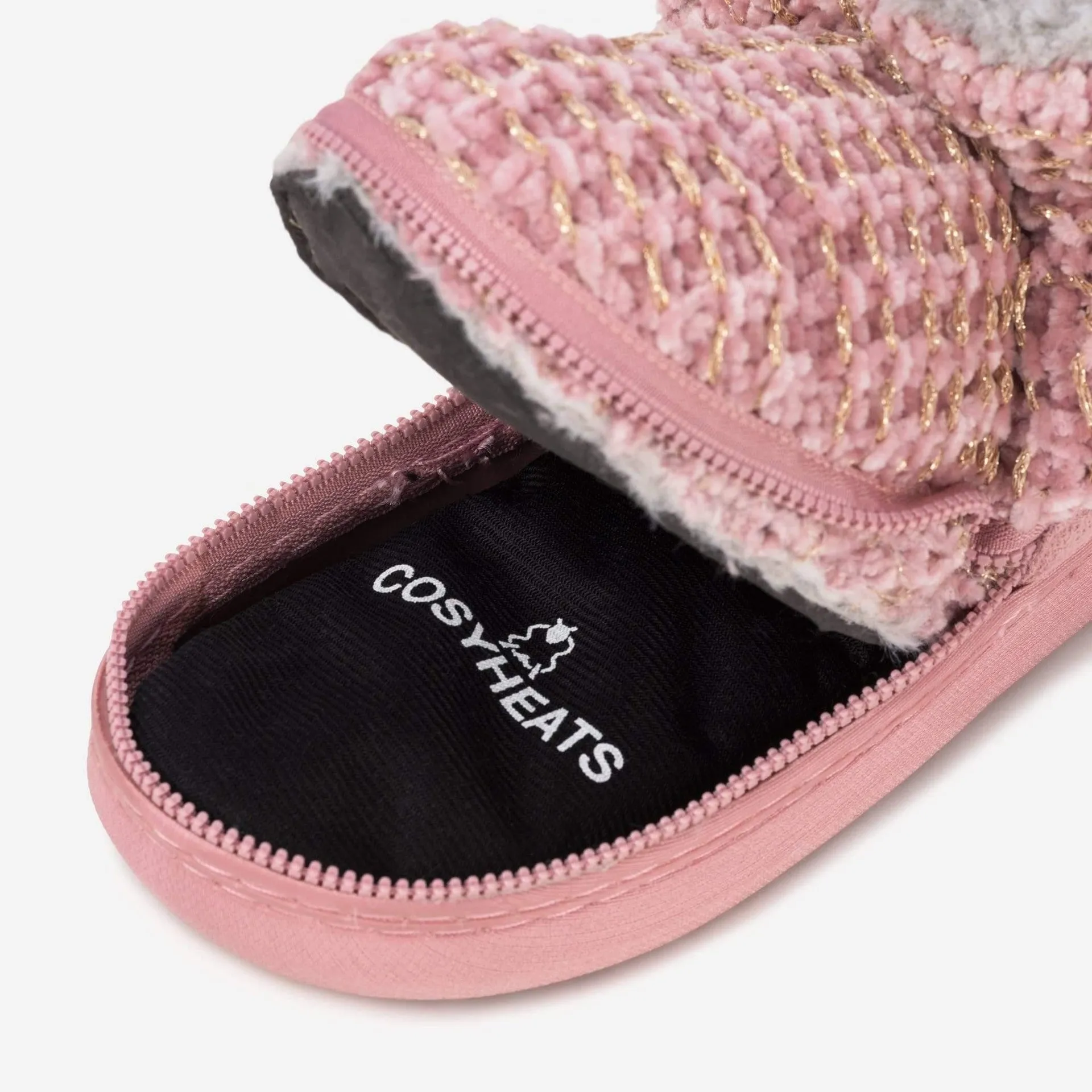 LADIES COSYHEATS PINK CHENIELLE SLIPPER BOOTIE(MICROWAVEABLE)