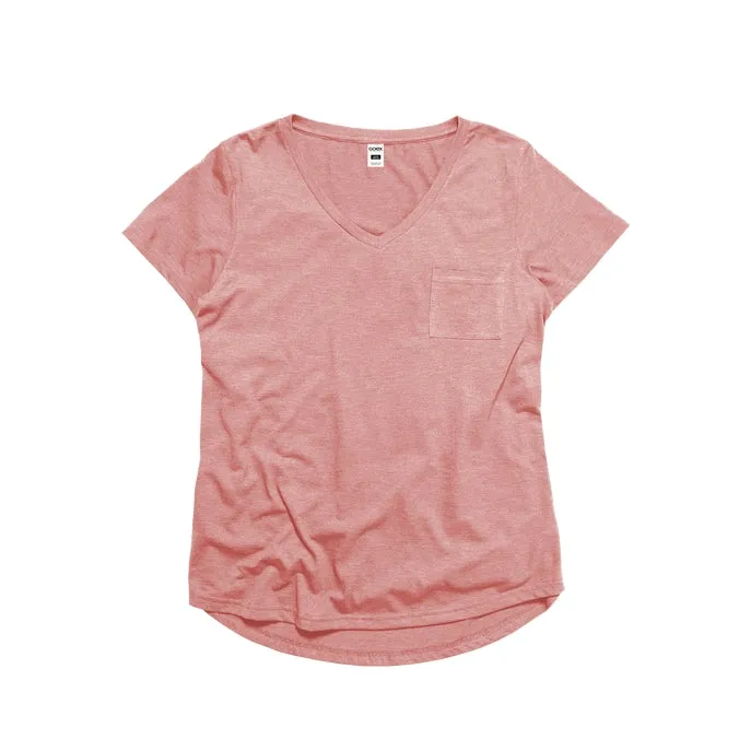 Ladies Simple V-Neck Pocket T-Shirt